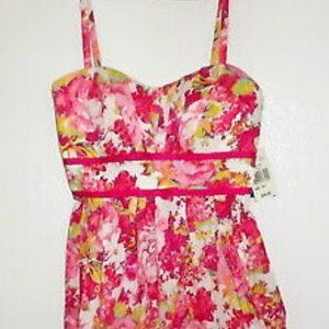 Sundress Bold Florals Pinks Summer Cotton Jr. 3/4 Built-in Bra NWT